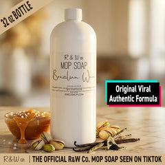 R&W Co. Brazilian Waves label closeup highlights non-toxic, pet-safe cleaning formula.