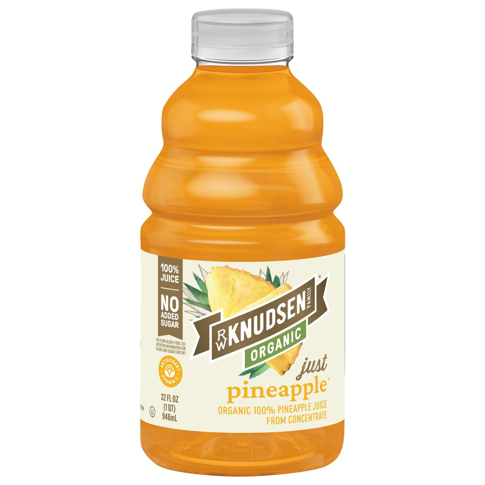 R.W. Knudsen Organic Pineapple Juice bottle offers pure flavor for everyday sipping.