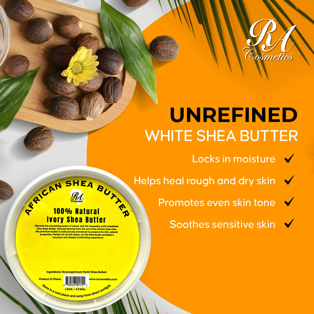 RA COSMETICS Ghana-origin ivory shea butter suitable for hair masks.
