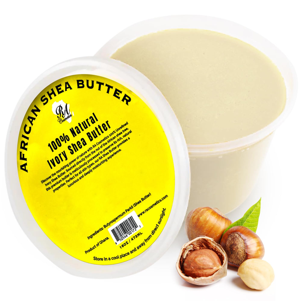 RA COSMETICS Ivory Shea Butter 16oz jar with rich, whipped texture for deep hydration.