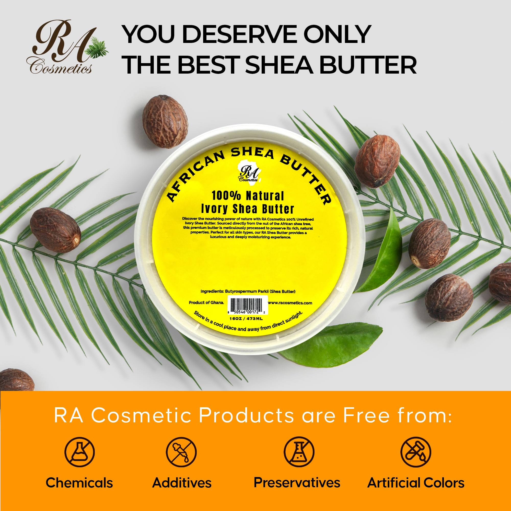RA COSMETICS shea butter for hair masks and scalp nourishment.