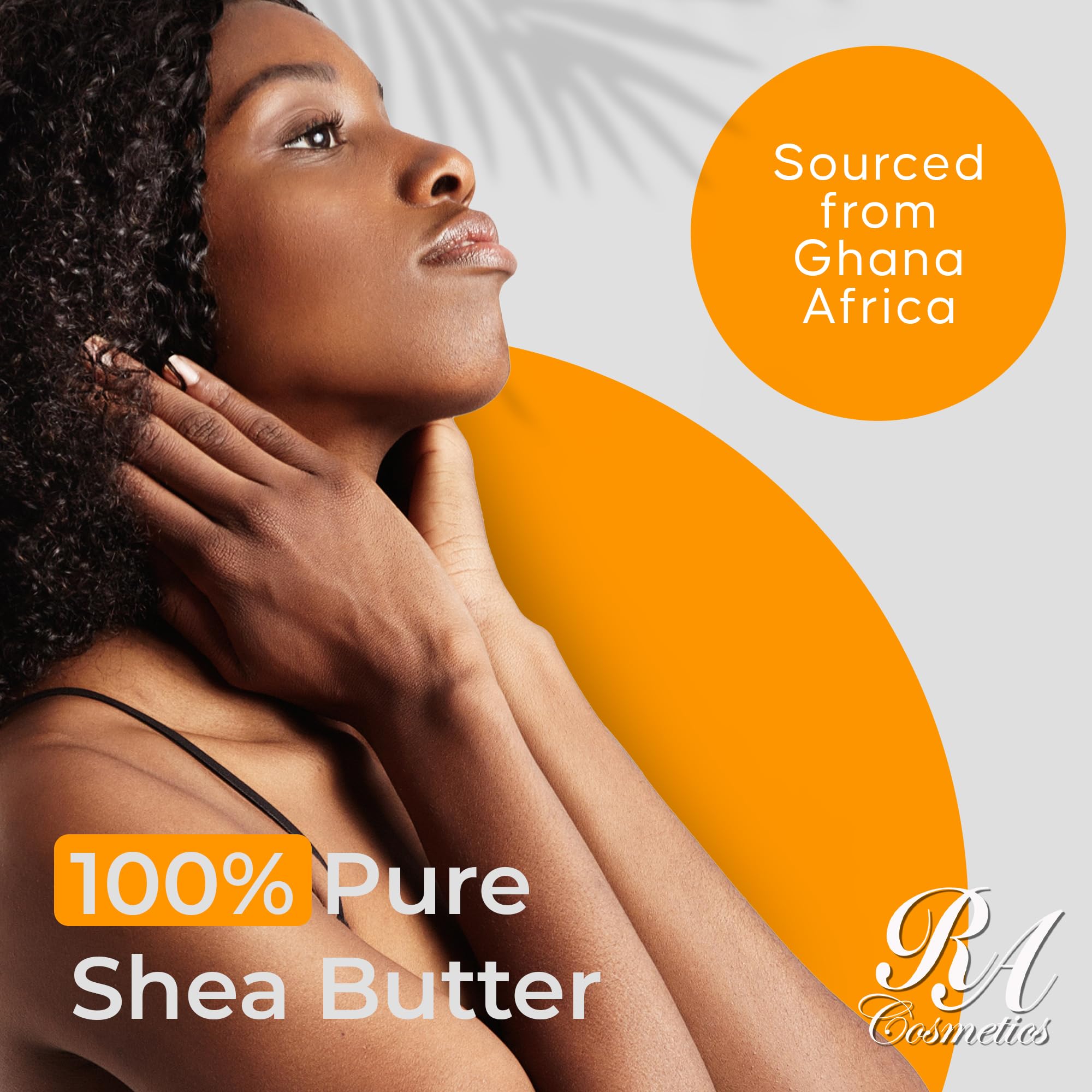 RA COSMETICS shea butter on hands for smooth, nourished skin.