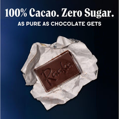 Raaka 100% chocolate bitter slice highlights intense cacao flavor for purists.