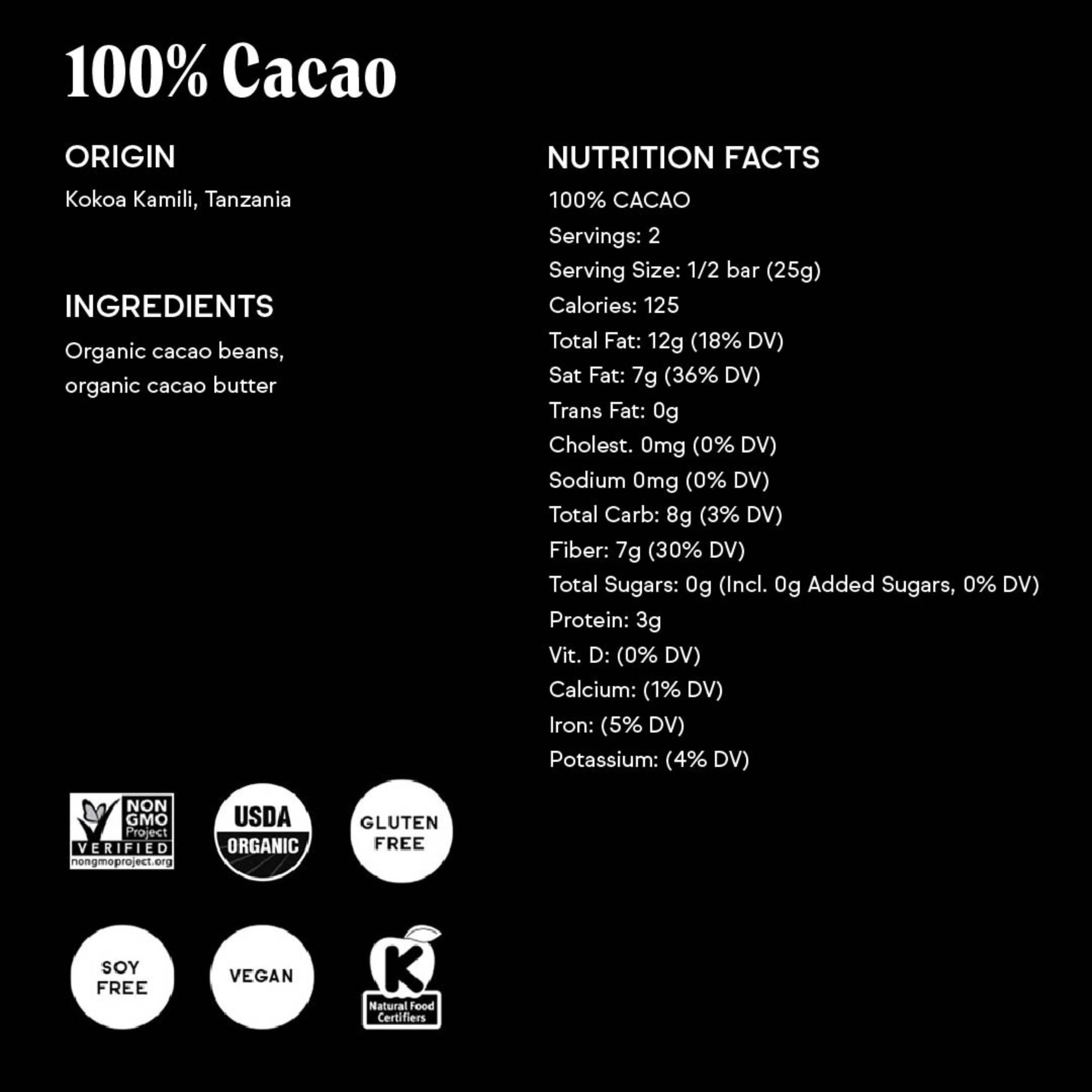 Raaka organic ingredients label highlights two-ingredient purity.