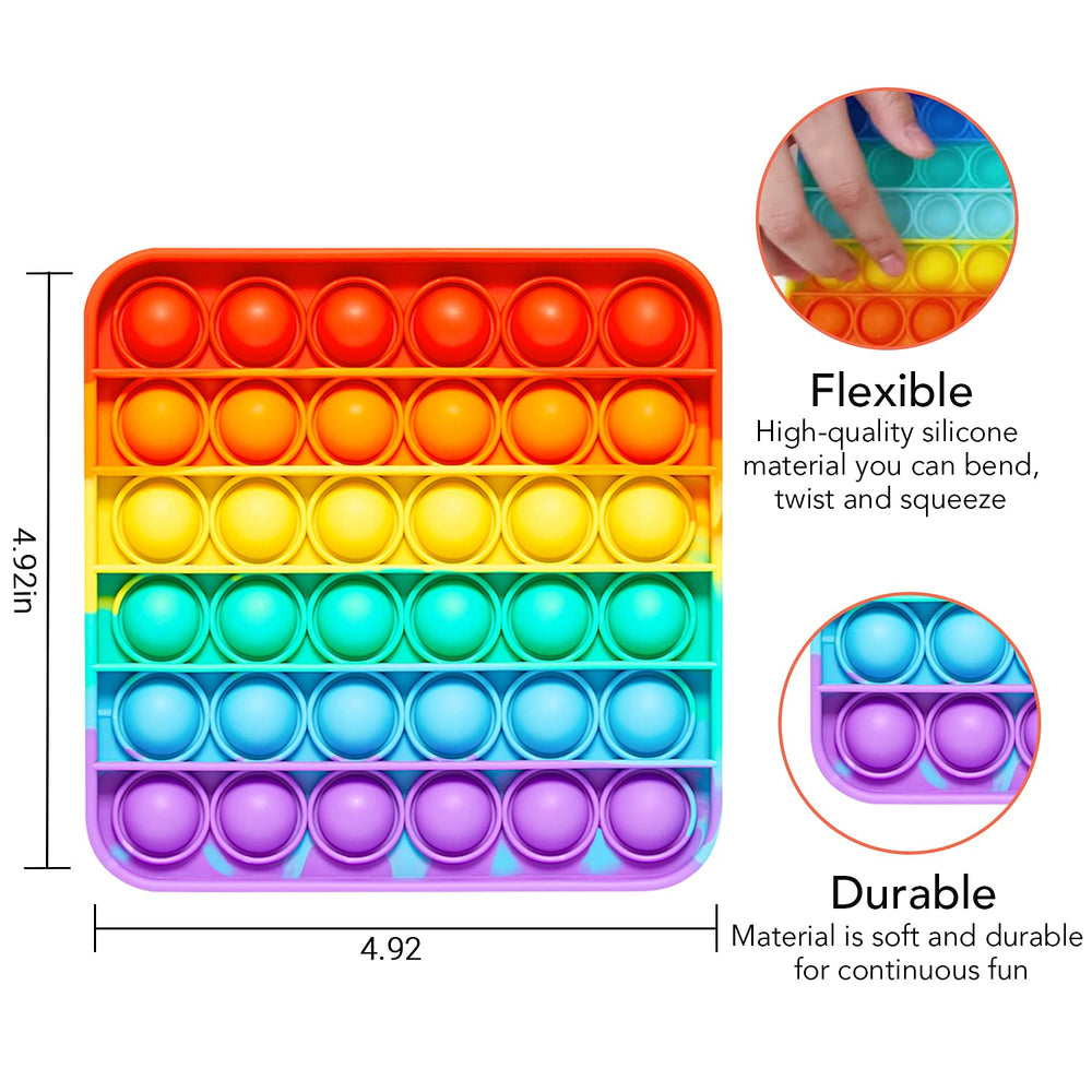 RadBizz Push Pop Rainbow Square bubble-pop aids focus during study.