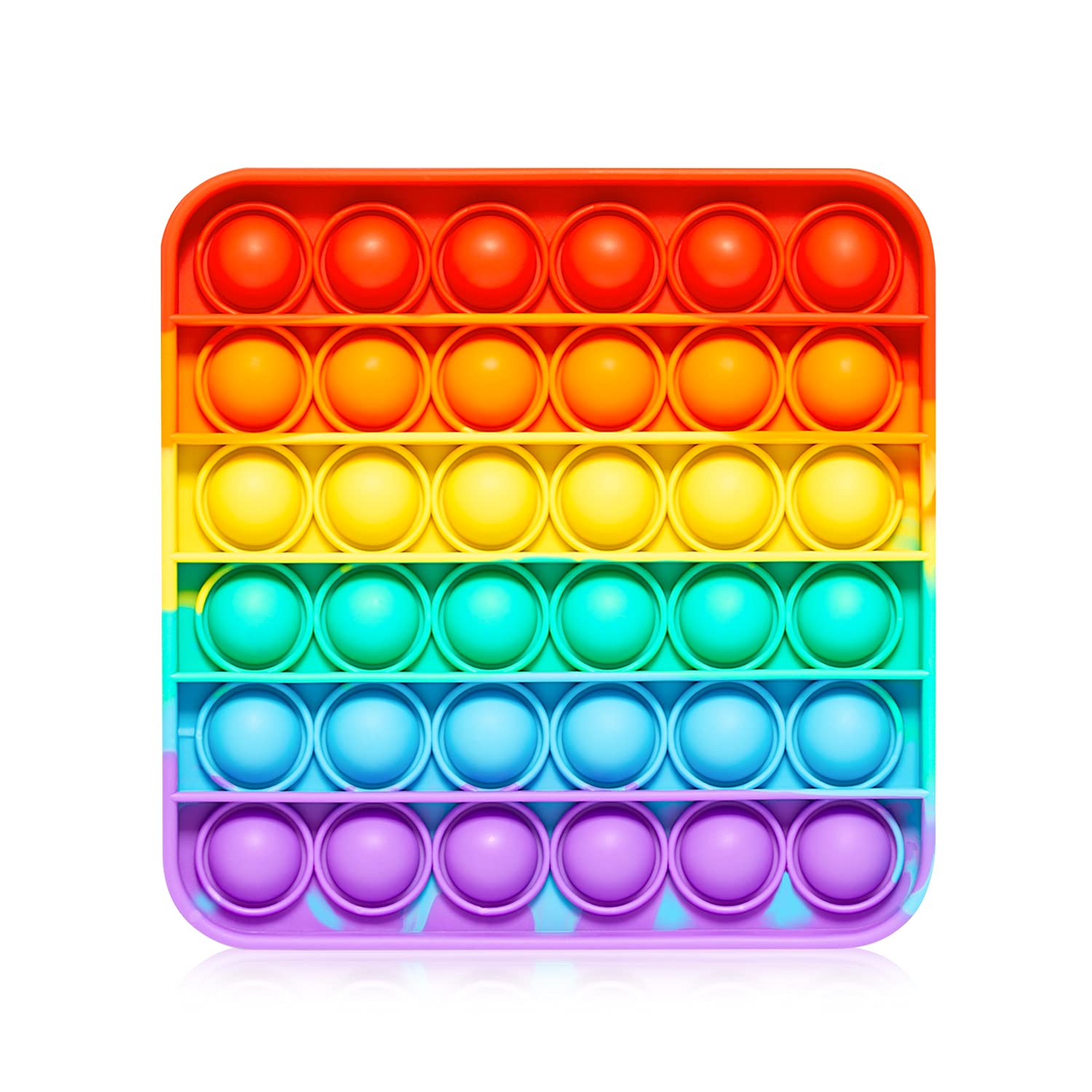 RadBizz Push Pop Rainbow Square bubble-press for on-the-go sensory relief.