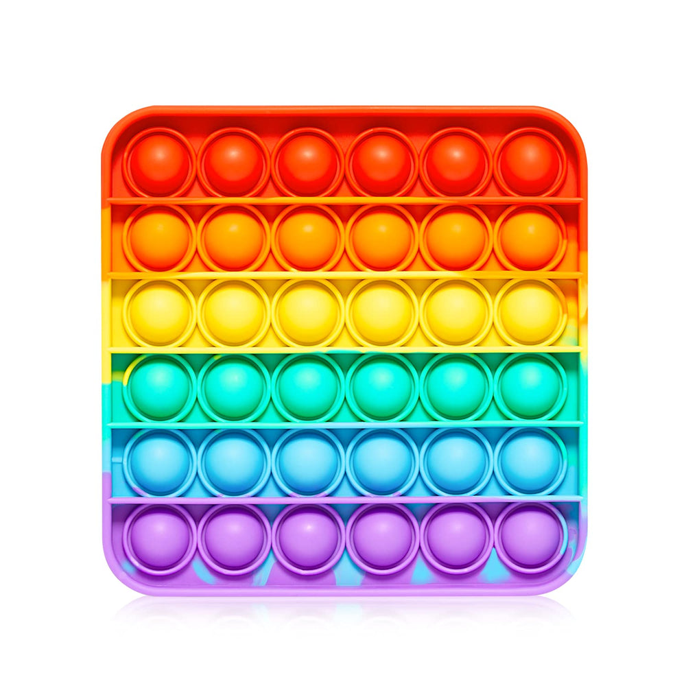 RadBizz Push Pop Rainbow Square bubble-press for on-the-go sensory relief.