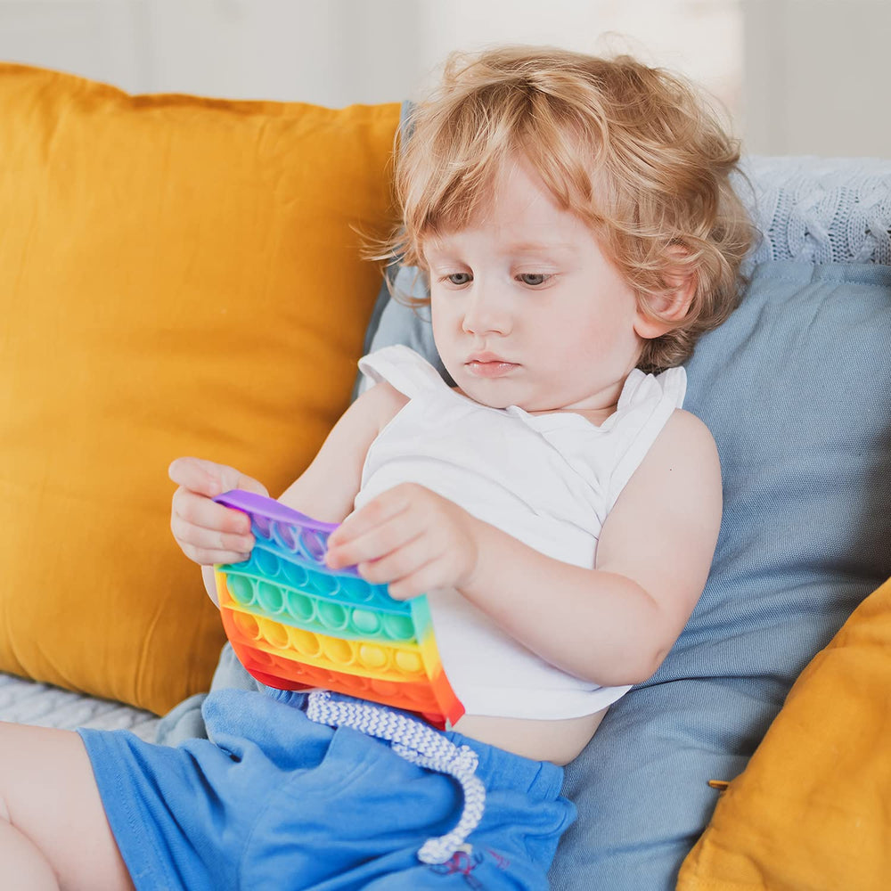 RadBizz Push Pop Rainbow Square easy-clean silicone surface for quick care.