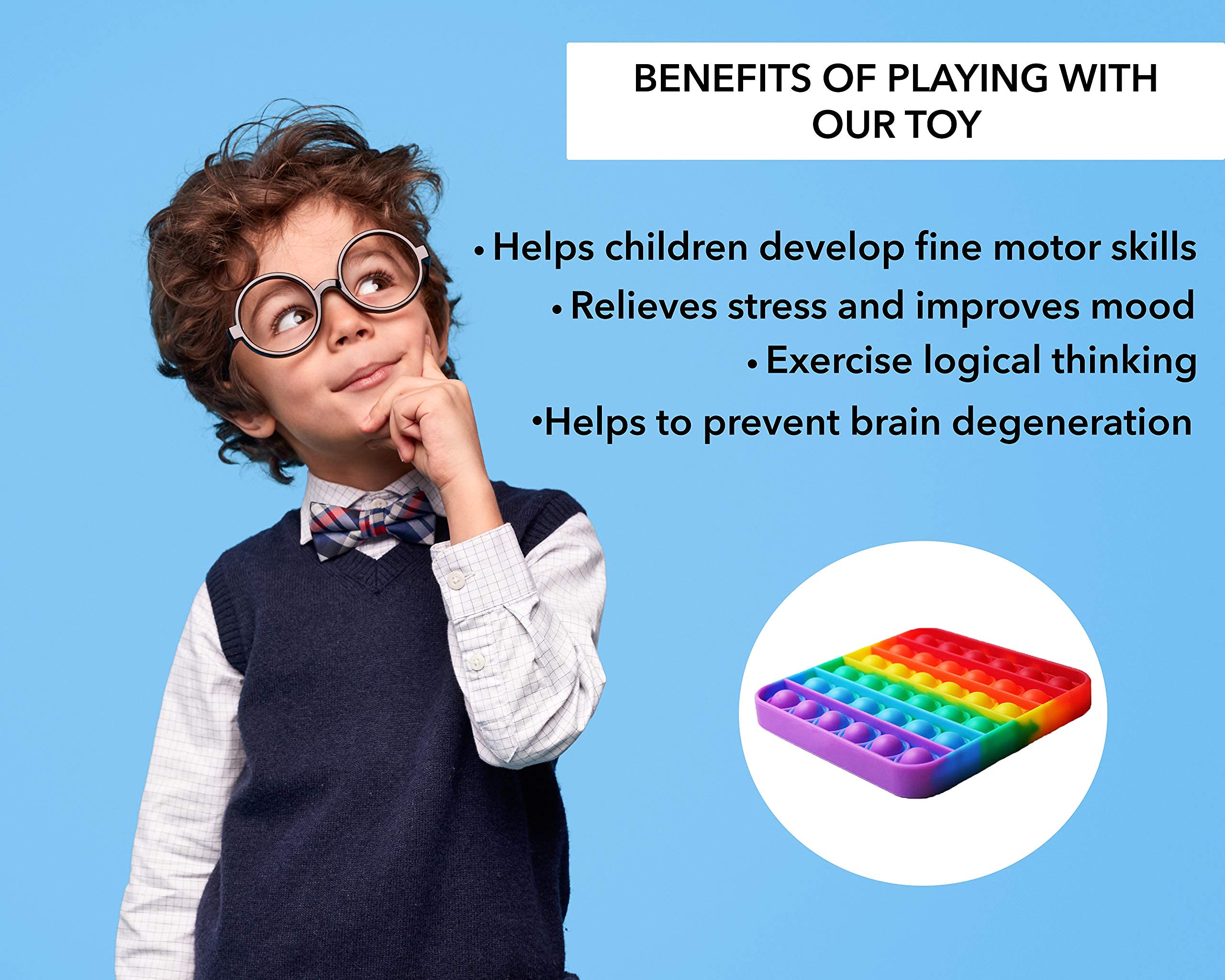 RadBizz Push Pop Rainbow Square non-toxic silicone for safe play.