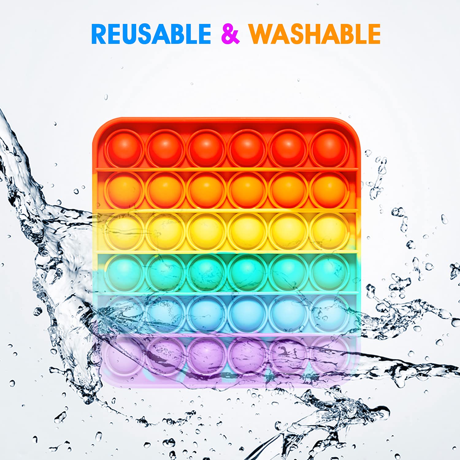 RadBizz Push Pop Rainbow Square sensory-relief toy for kids and adults.
