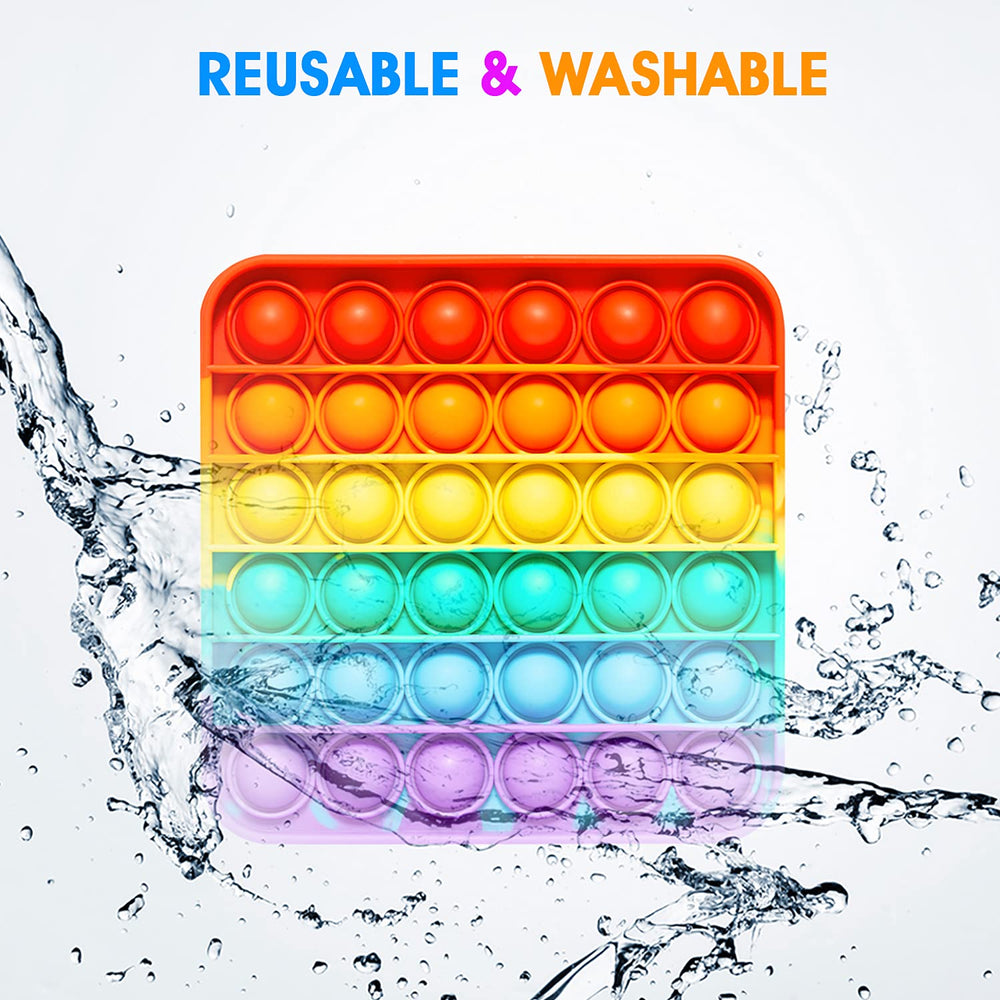 RadBizz Push Pop Rainbow Square sensory-relief toy for kids and adults.
