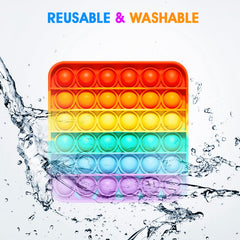 RadBizz Push Pop Rainbow Square sensory-relief toy for kids and adults.