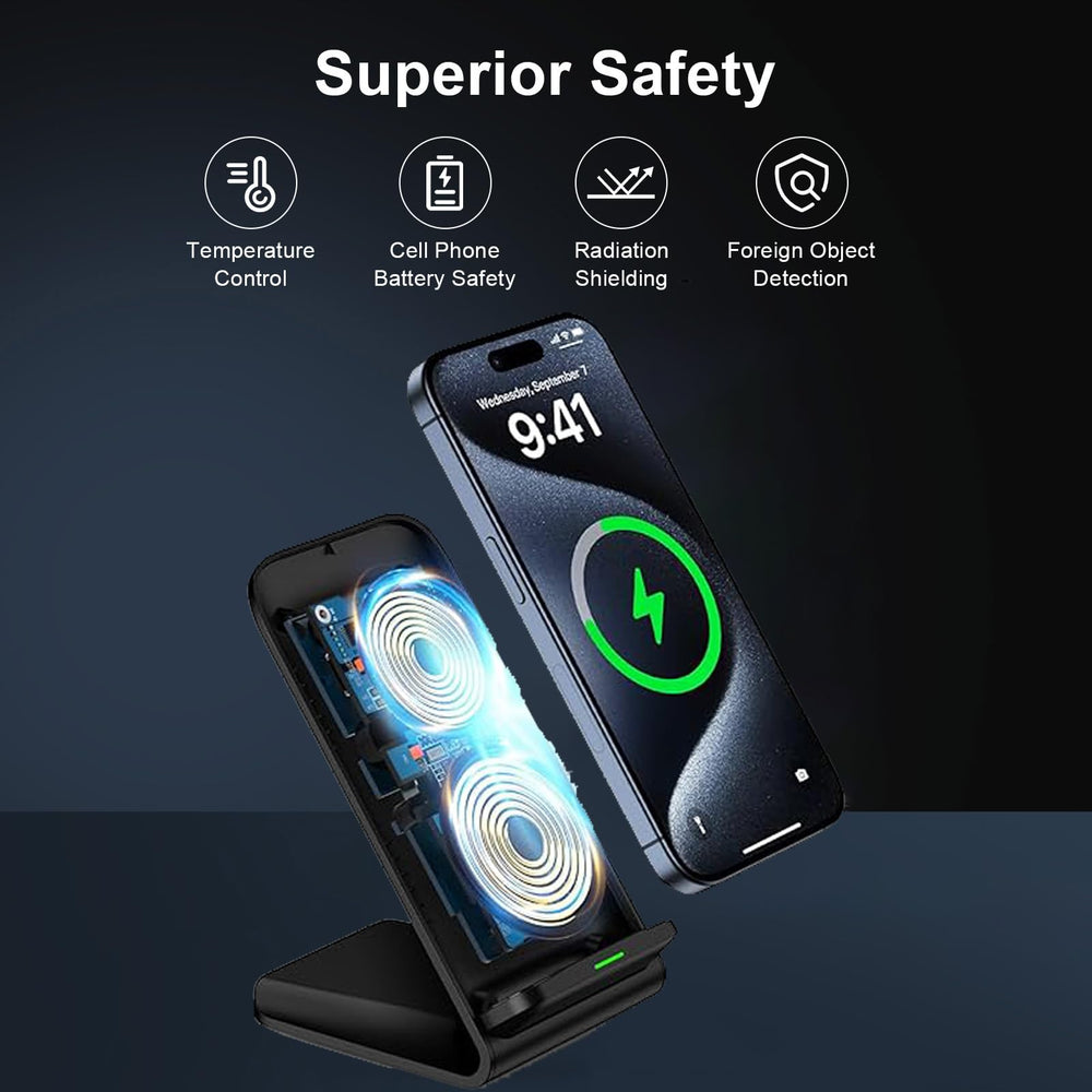 Radidi Samsung S25 wireless charger stand, on non-slip base for desk stability