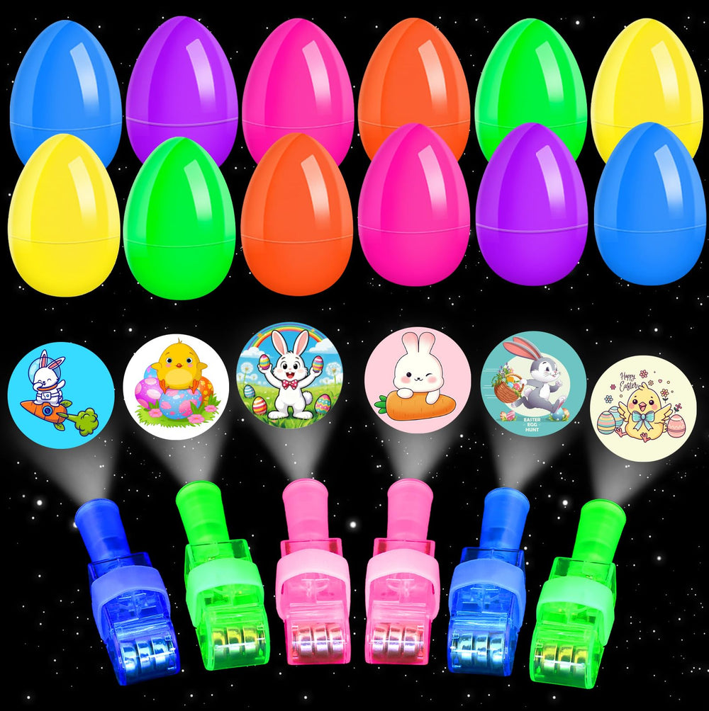 Raekoze Easter eggs with finger-light patterns for glow-in-the-dark hunts.