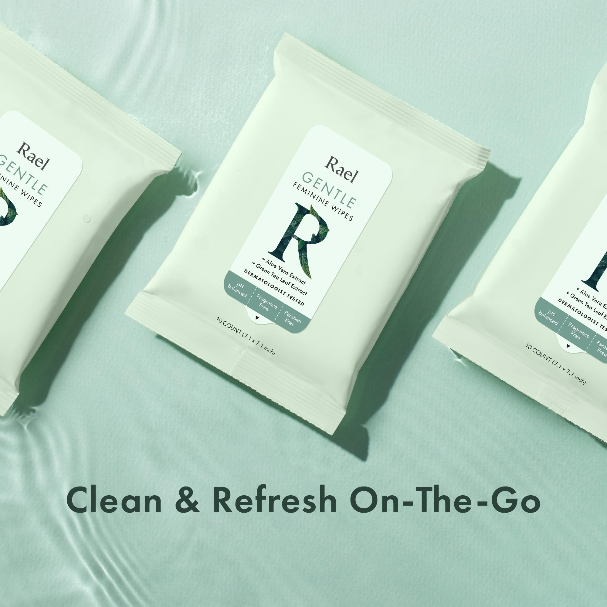 Rael feminine wipes texture close-up shows gentle cleansing without residue.
