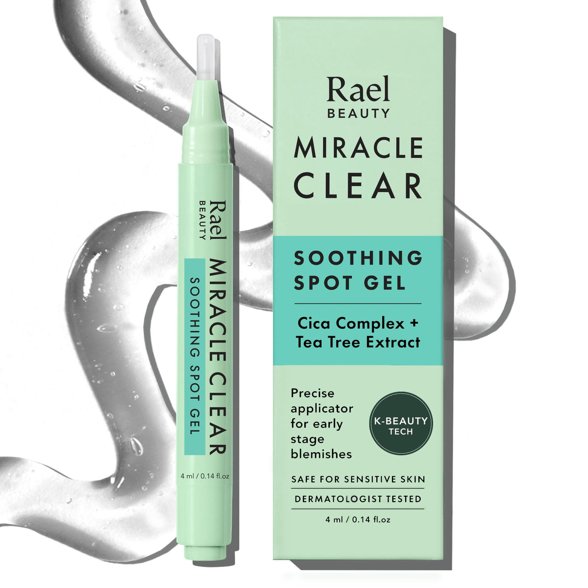 Rael Miracle Clear Spot Gel bottle demonstrates quick-drying blemish care