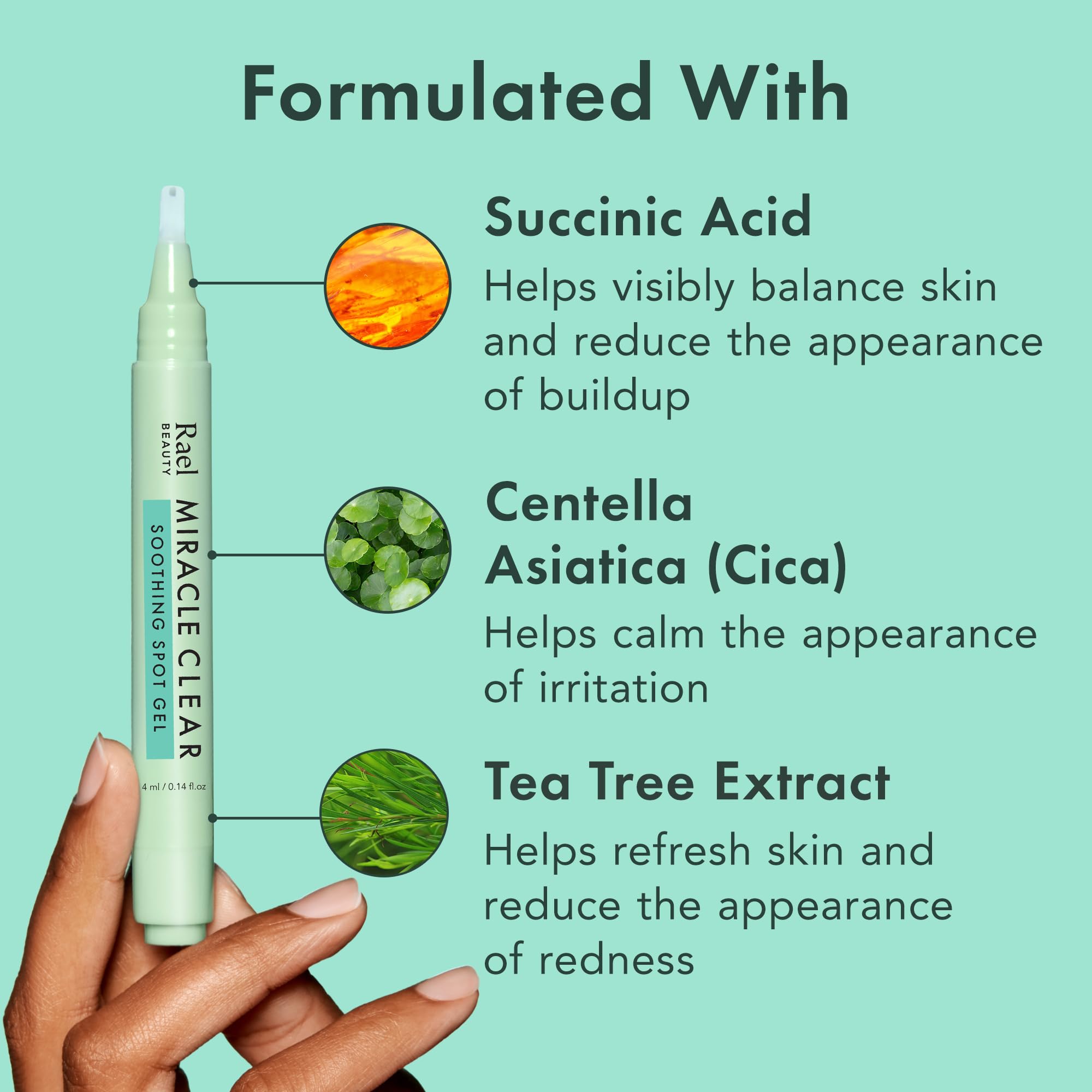 Rael Miracle Clear Spot Gel with Tea Tree detail emphasizes soothing skin feel