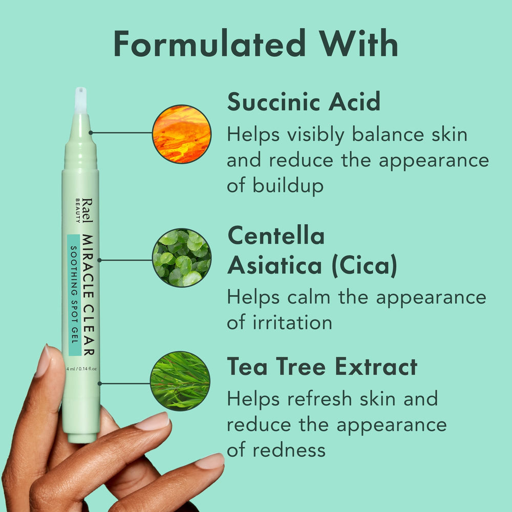 Rael Miracle Clear Spot Gel with Tea Tree detail emphasizes soothing skin feel
