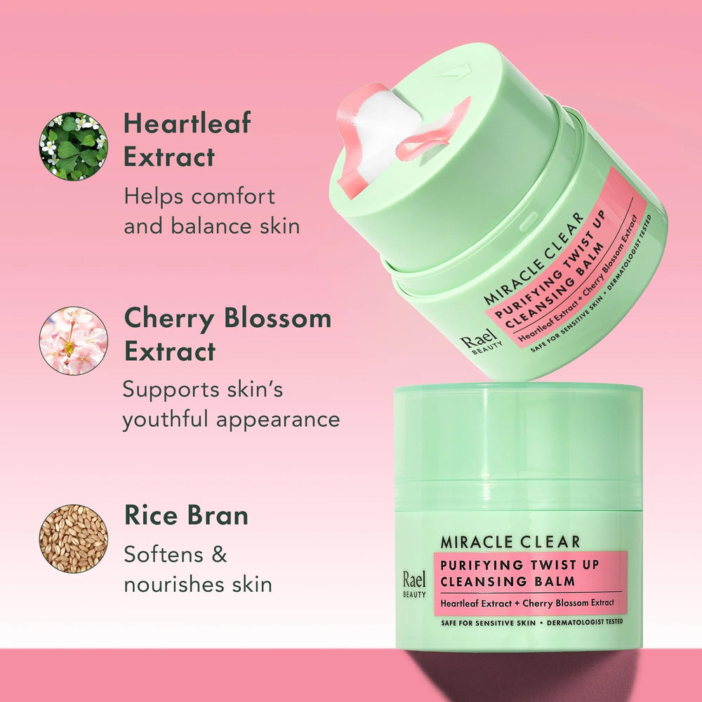 Rael Miracle Clear tamanu and jojoba oils support gentle cleansing.