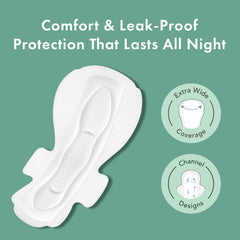 Rael pads overnight coverage showing high absorbency and secure fit.