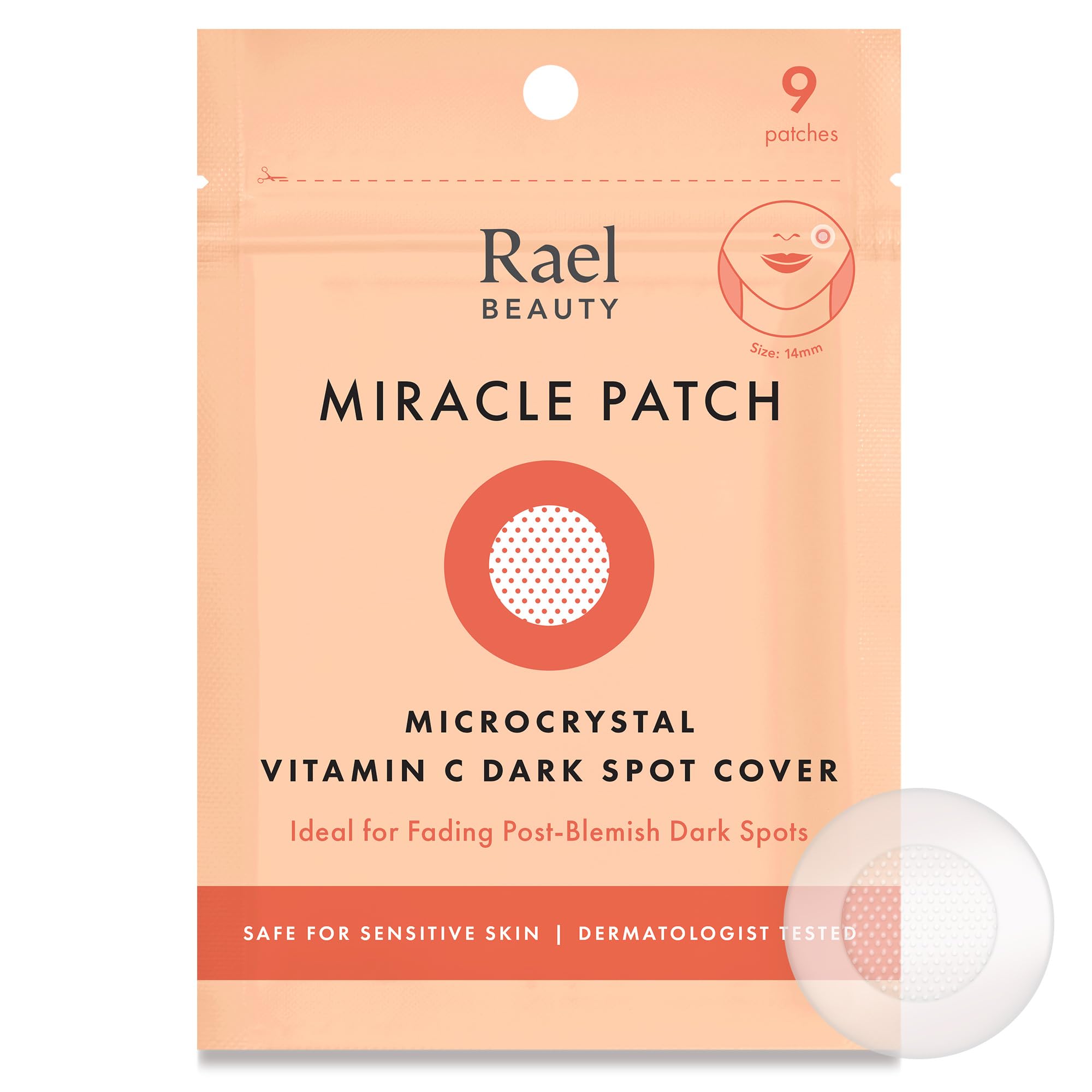 Rael patch close-up shows microcrystal delivery for smoother, brighter skin