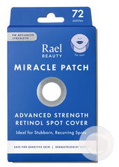 Rael pimple patches packaging front shows overnight spot care with 72-count box.