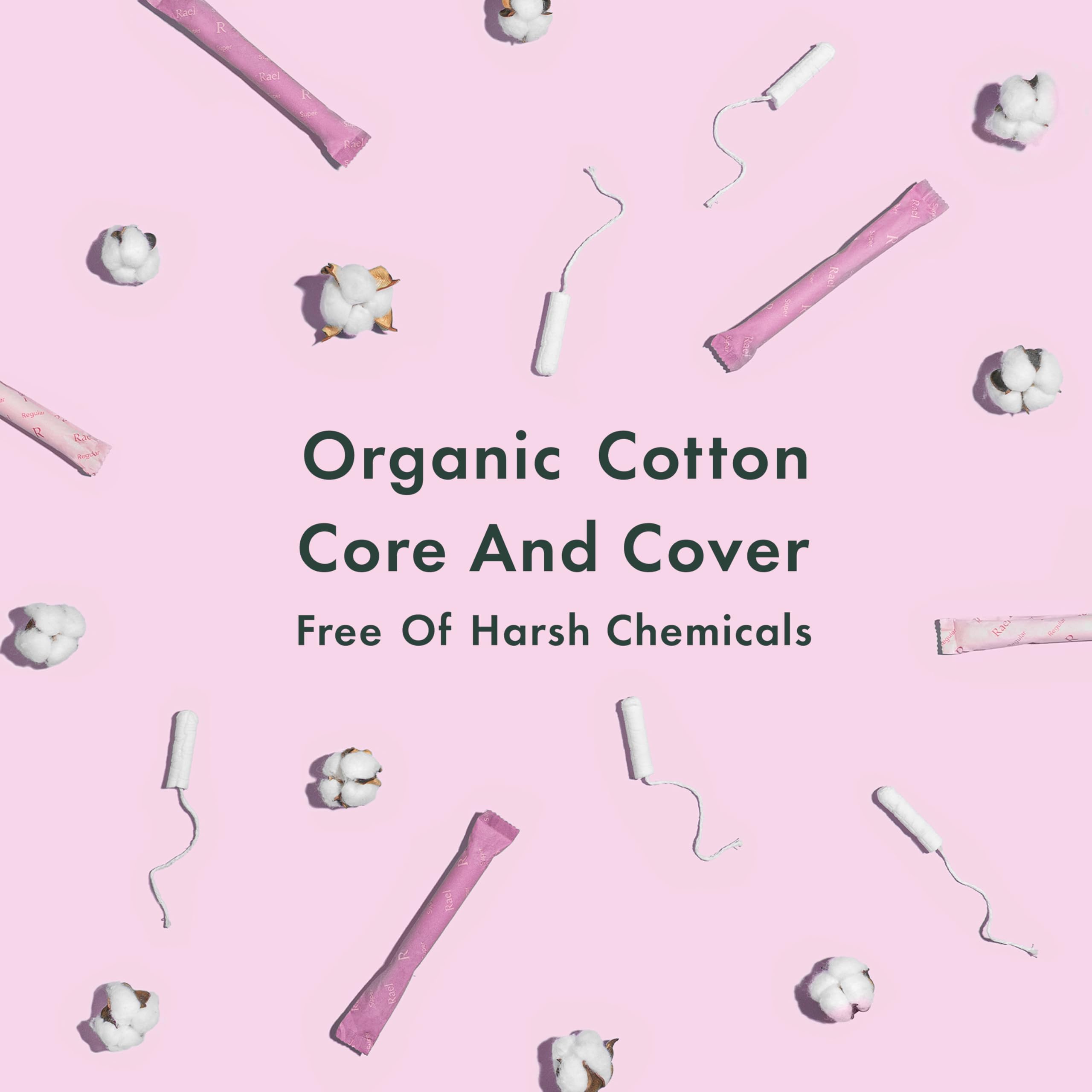 Rael tampons with BPA-free and chlorine-free materials for skin-friendly wear.