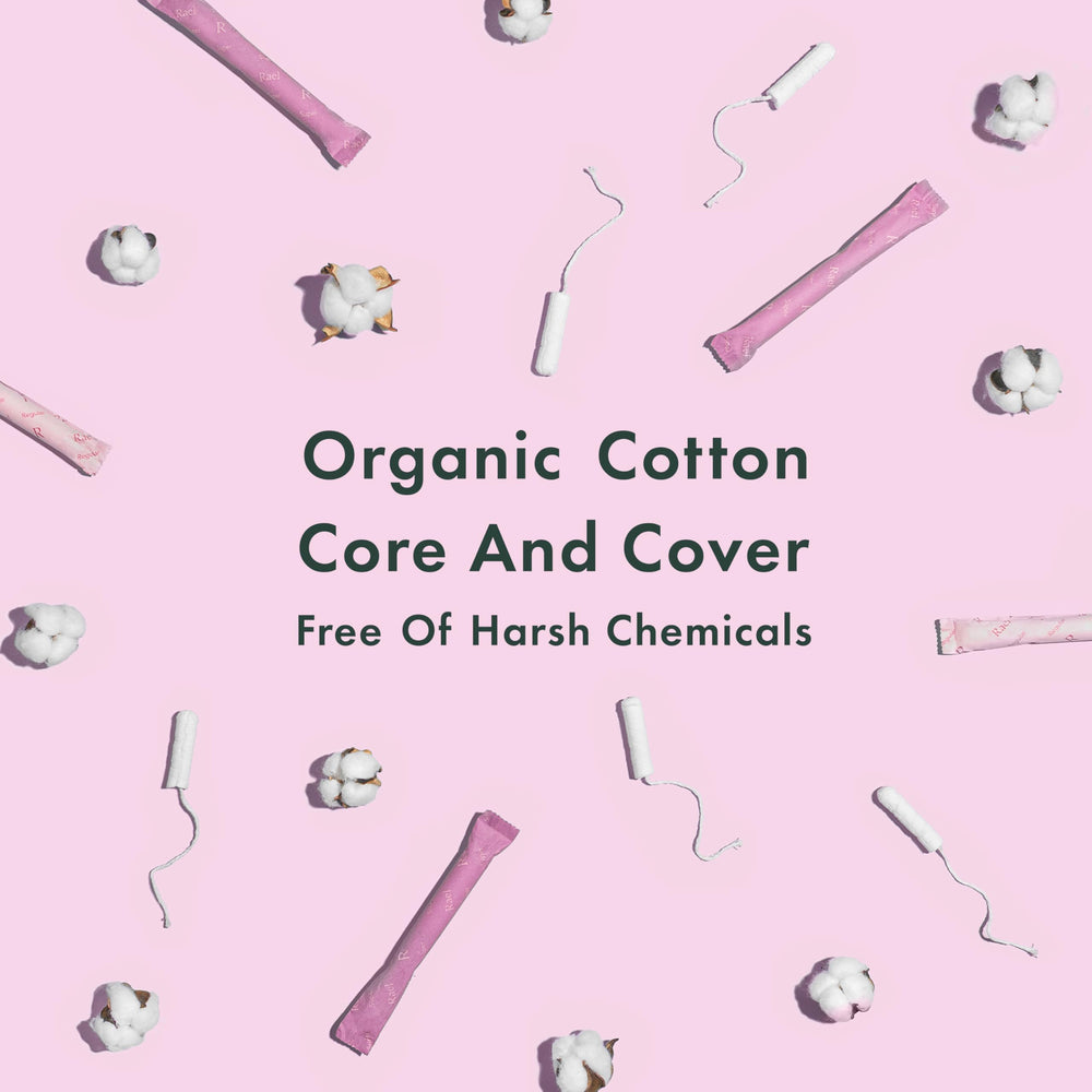 Rael tampons with BPA-free and chlorine-free materials for skin-friendly wear.