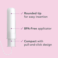 Rael tampon with organic cotton core expanding for reliable coverage.