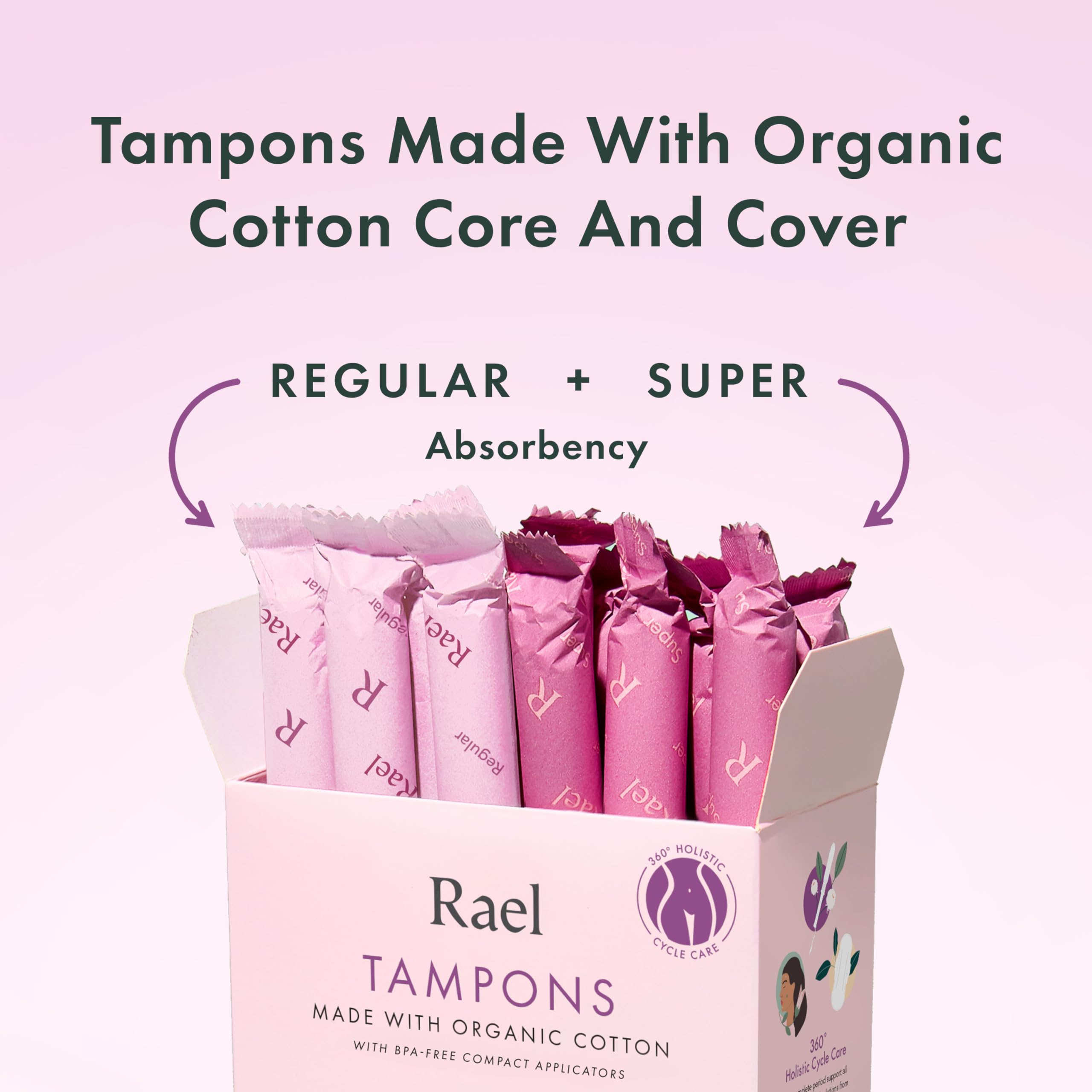 Rael regular absorbency tampon designed for standard flow days.