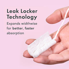 Rael tampons packaging wrapped in sustainable paper for on the go use.