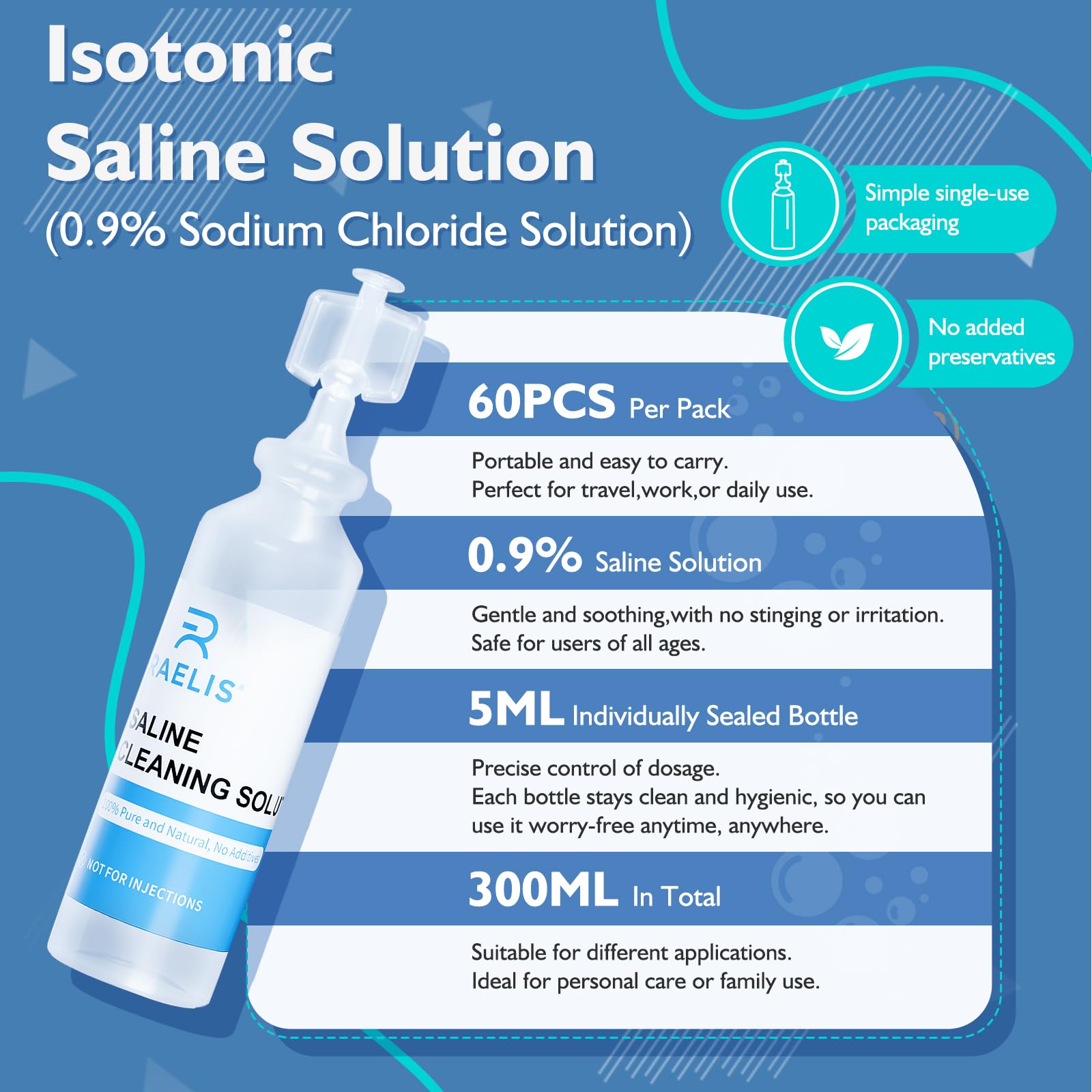 RAELIS saline solution 60 bottles inside box for family use