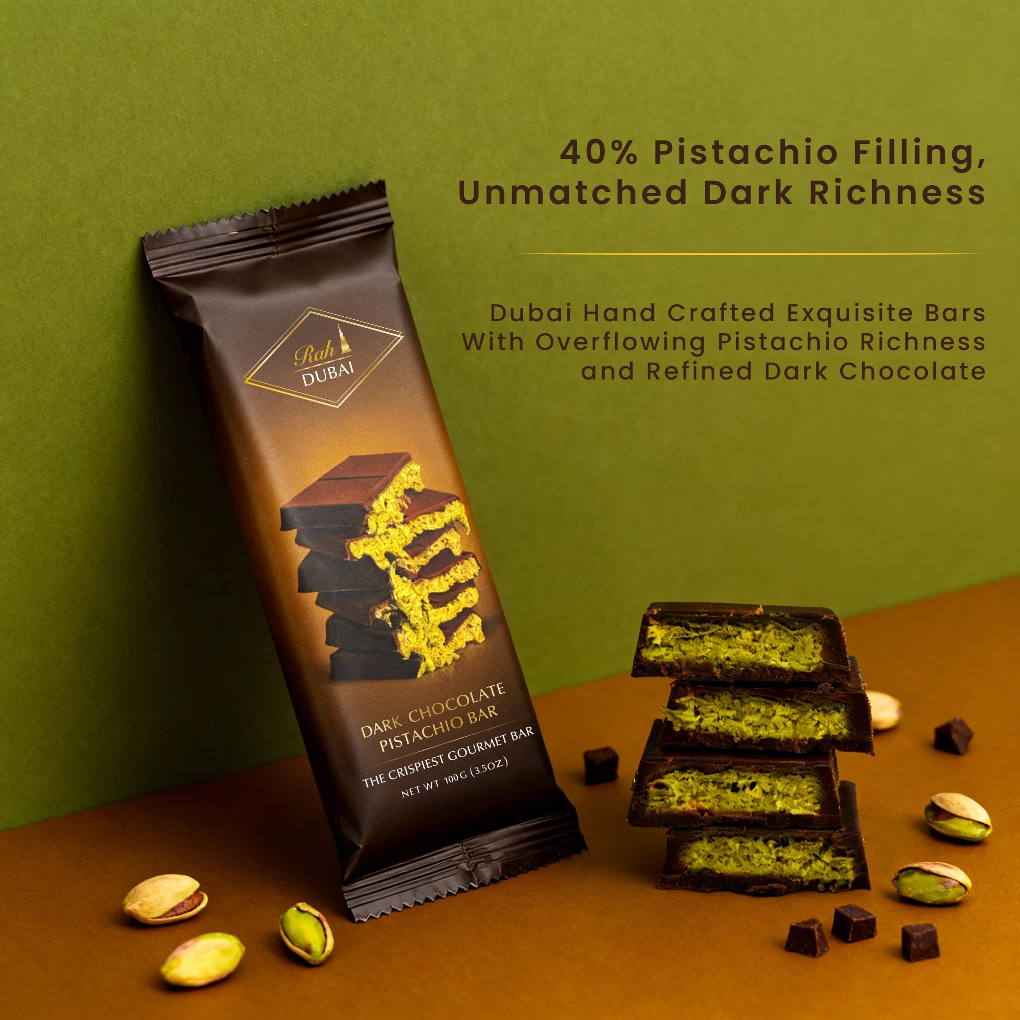 Rah Dark Dubai Cross-Section reveals pistachio cream and kataifi layers