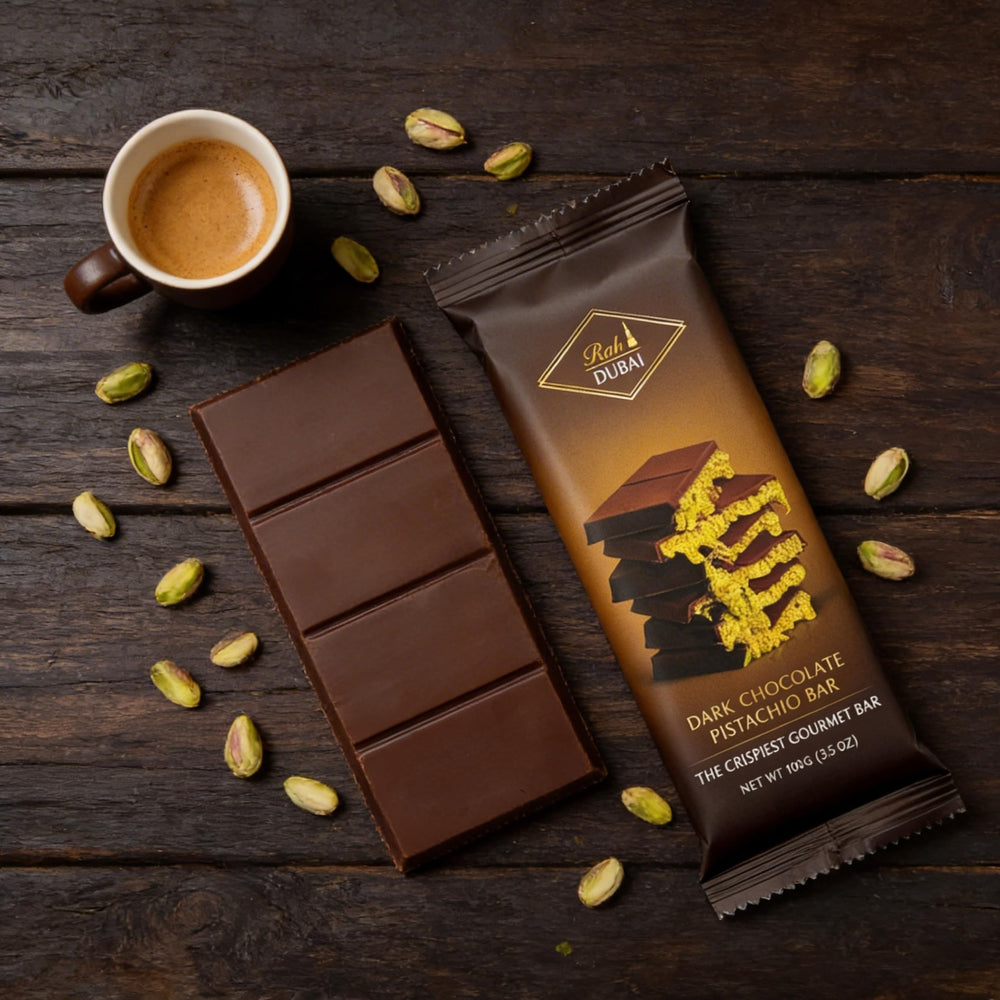 Rah Dark Dubai Slice on plate showcases contrast and balance