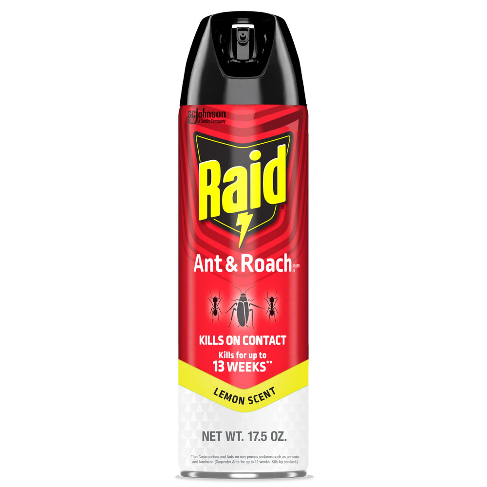 Raid Ant & Roach Killer spray bottle with lemon scent for quick bug control
