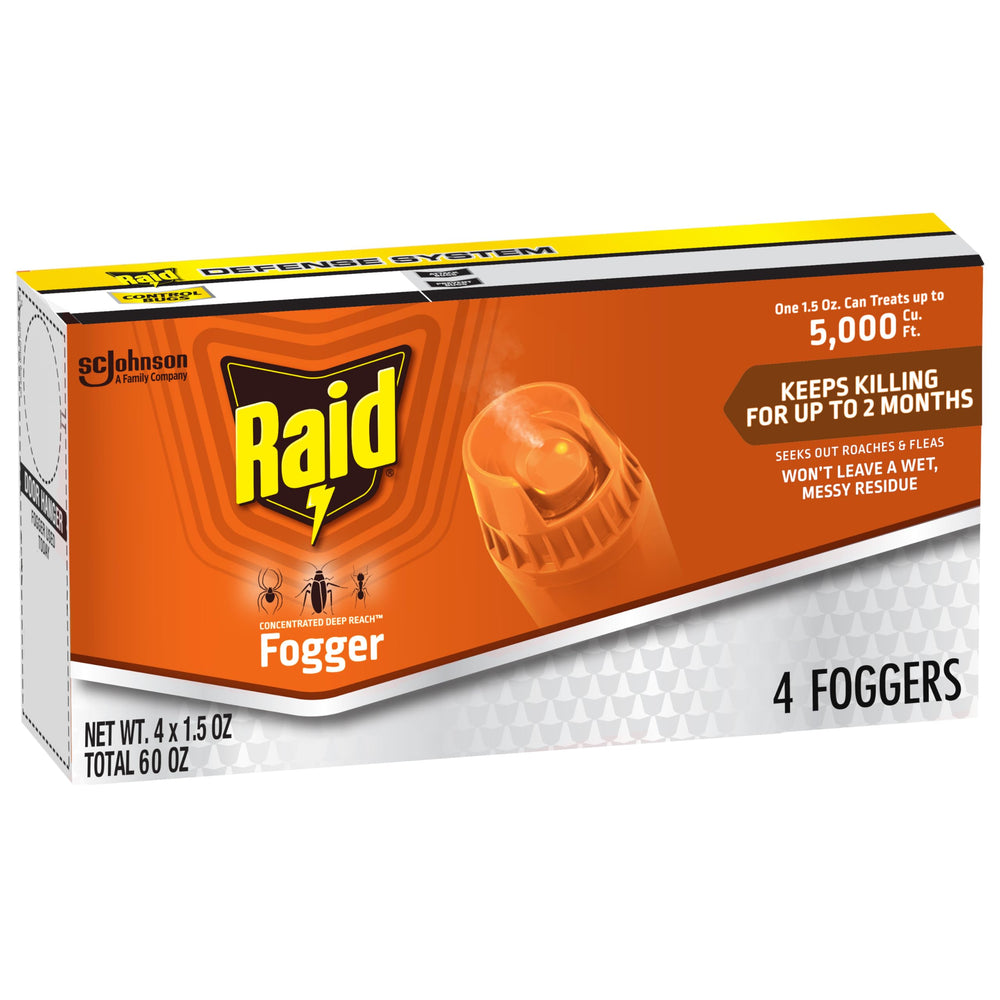 Raid Concentrated Deep Reach Fogger packaging shown for quick room coverage and ease of use.