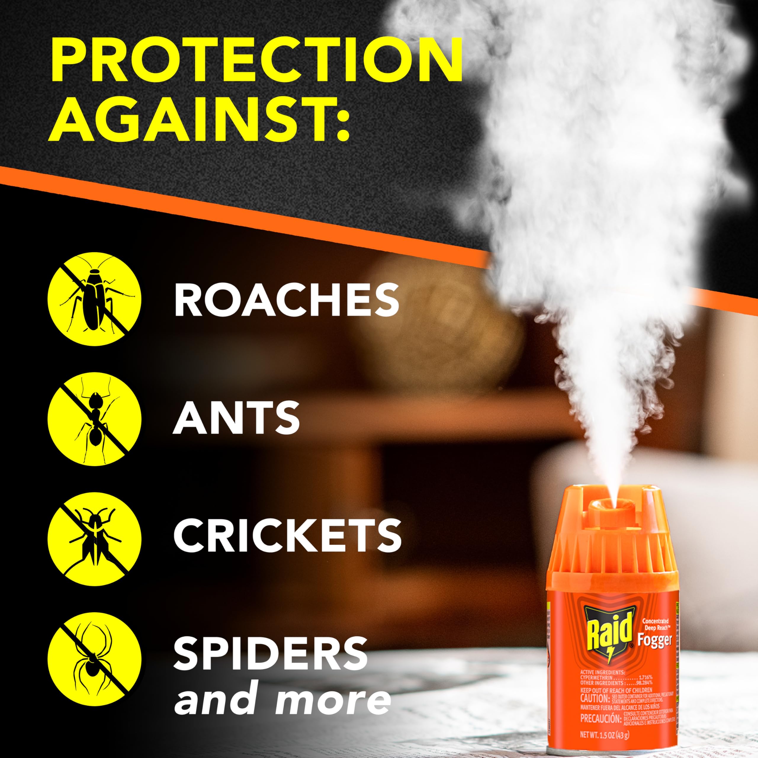 Raid Concentrated Deep Reach Fogger in action, releasing fog to reach hidden roaches.