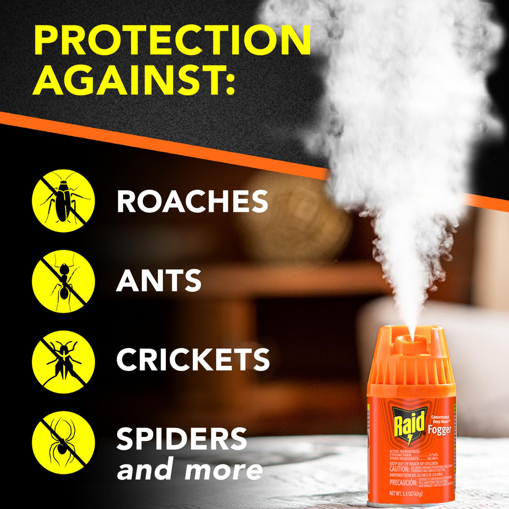 Raid Concentrated Deep Reach Fogger in action, releasing fog to reach hidden roaches.