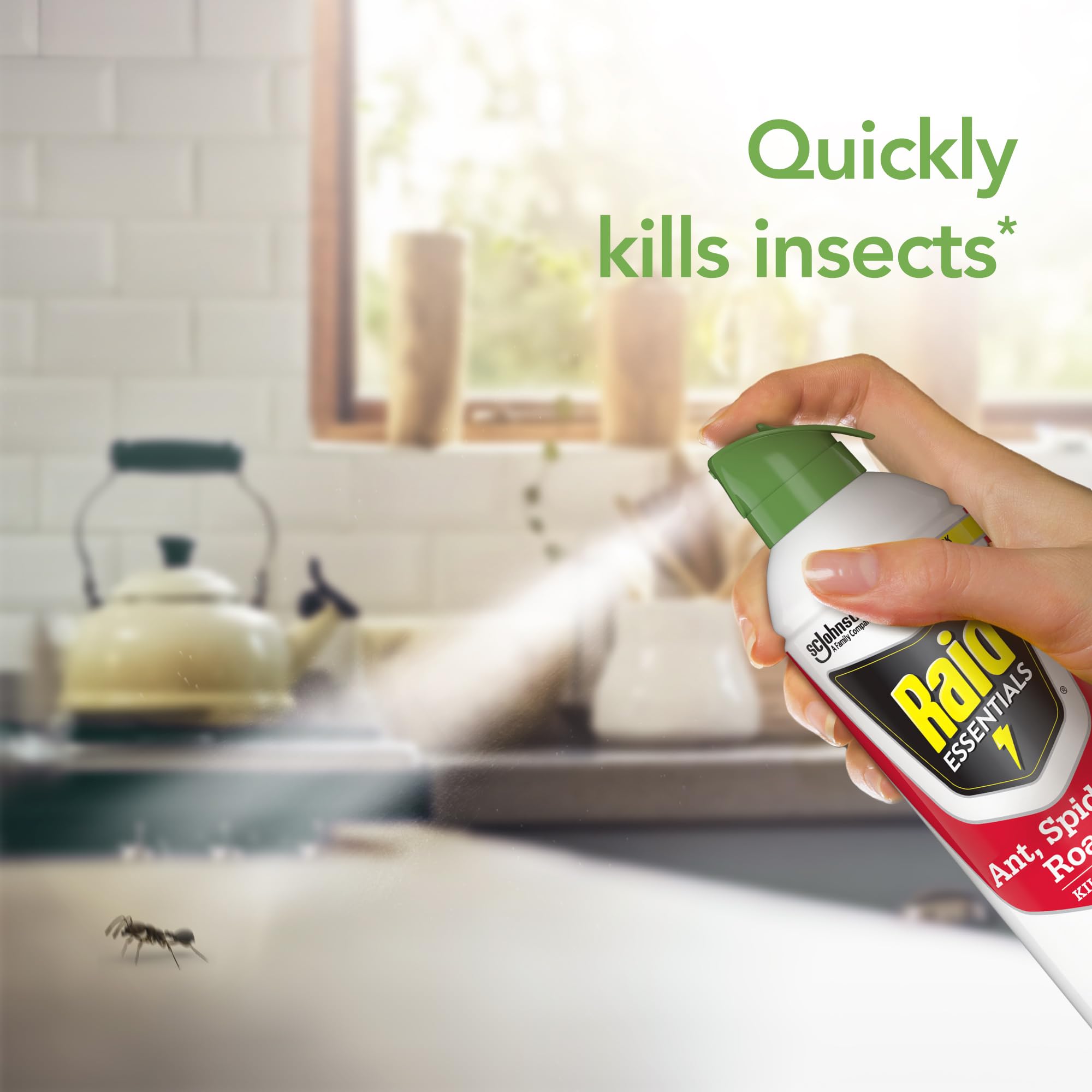 Raid Essentials fast-acting spray targeting pests on contact