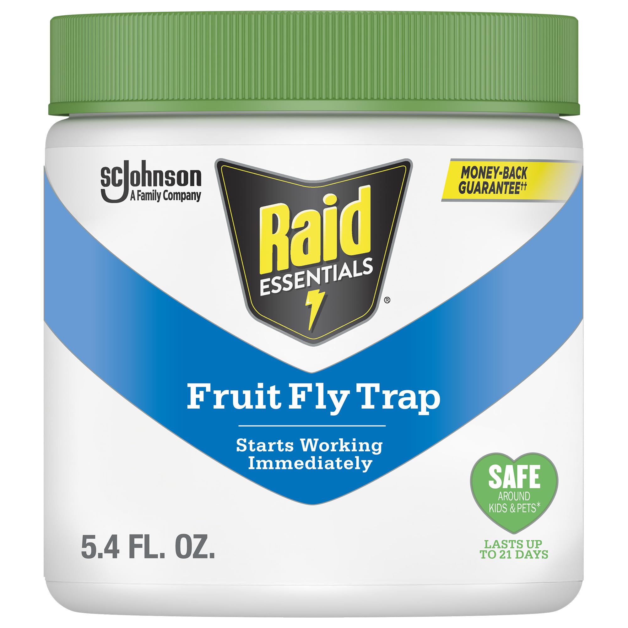 Raid Essentials Fruit Fly Trap close-up, safe around kids and pets.