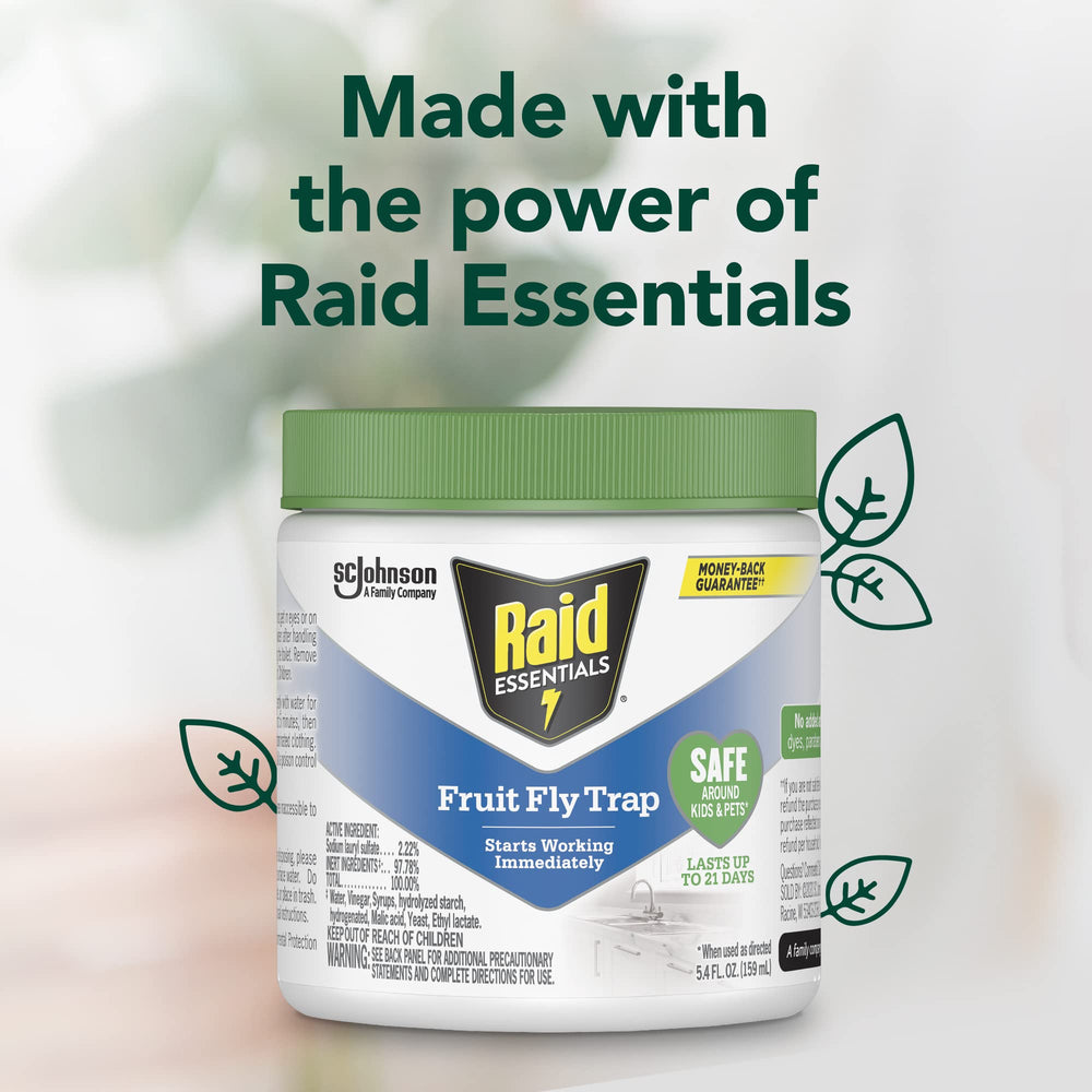 Raid Essentials Fruit Fly Trap discreet design, safe indoor solution.