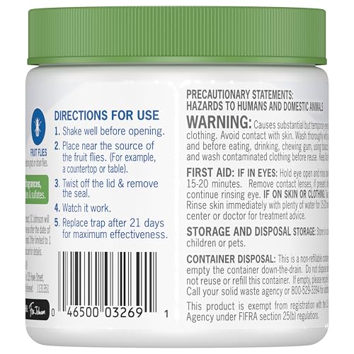 Raid Essentials Fruit Fly Trap shake-before-use, simple setup.