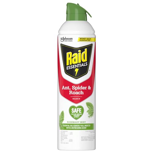 Close-up of Raid Essentials plant-based formula label for safety cues