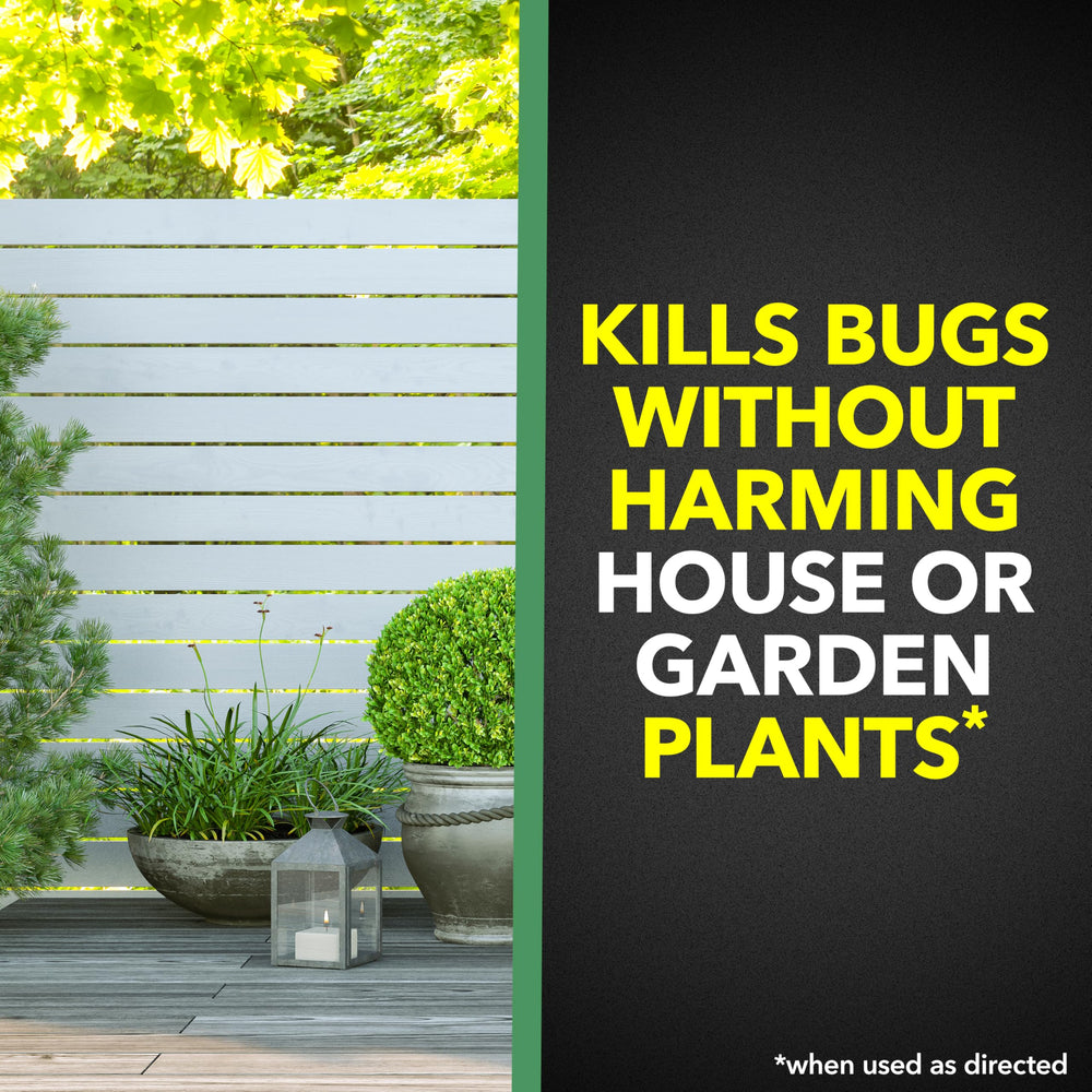 Raid House and Garden spray for outdoor use, fast action against common bugs.