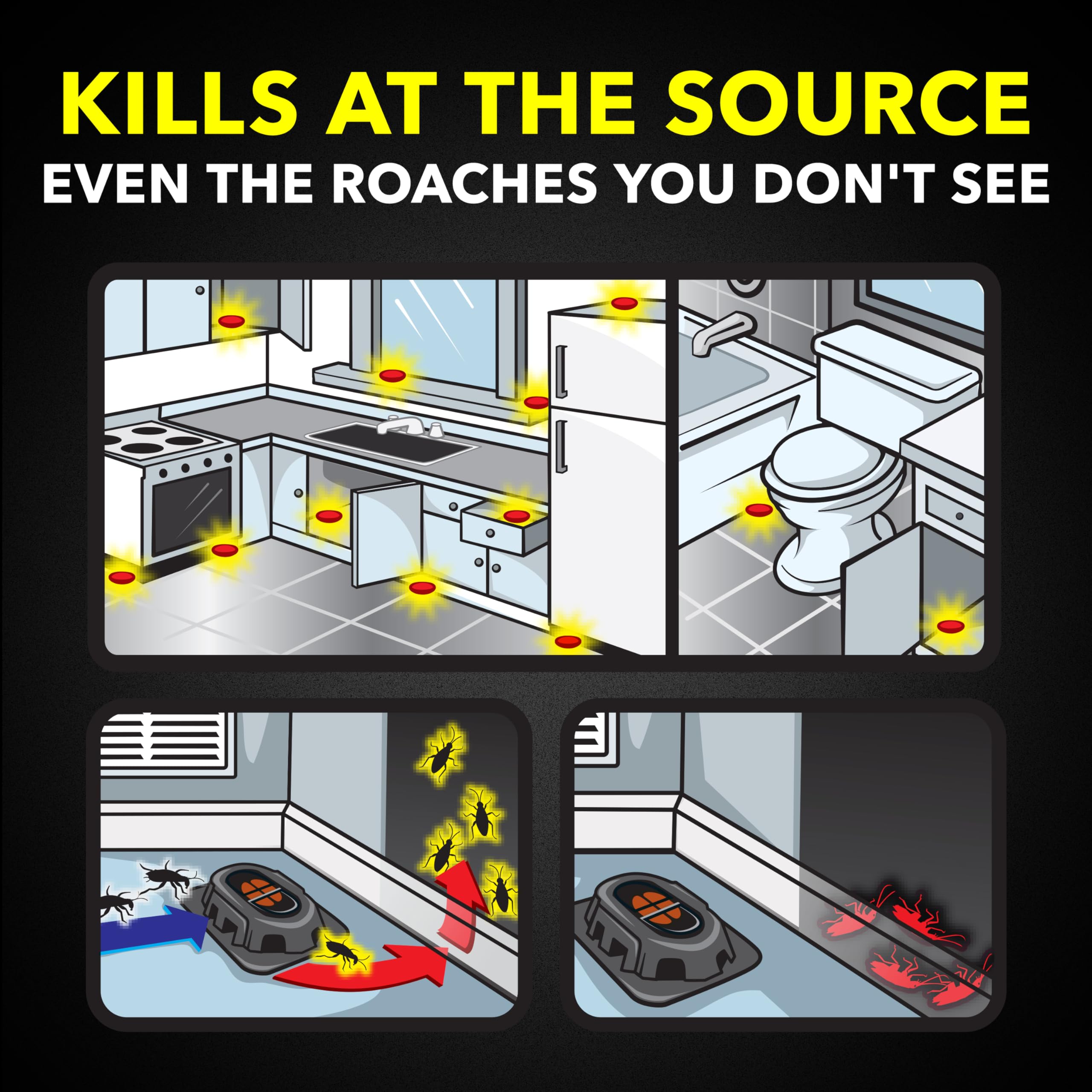 Raid two-formula roach bait tray shows dual approach to eliminating roaches