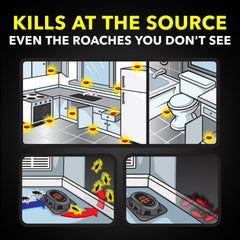 Raid two-formula roach bait tray shows dual approach to eliminating roaches