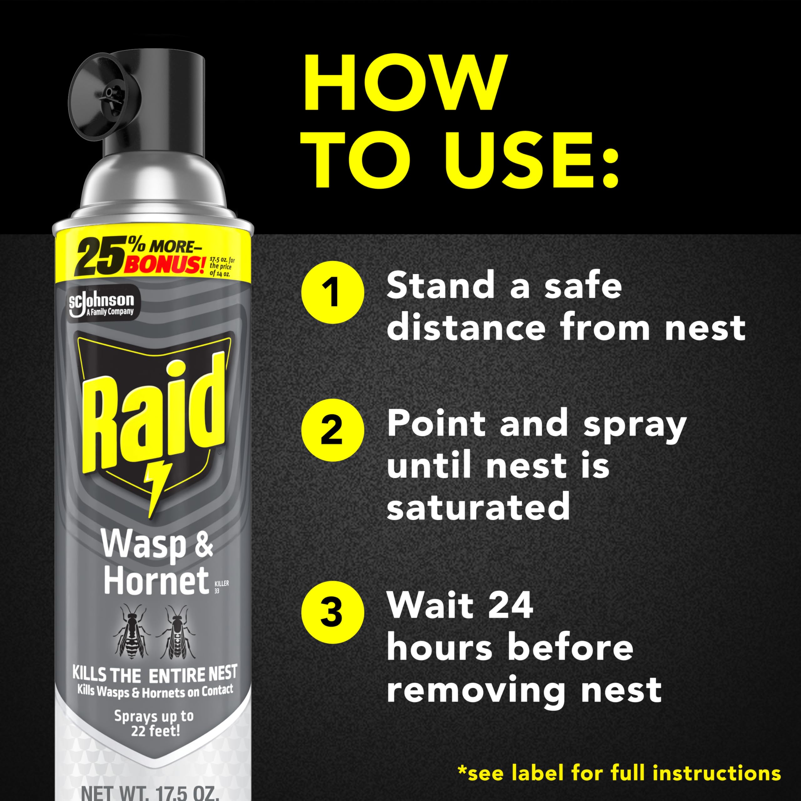 Raid Wasp & Hornet Killer in action eliminating a nest outdoors.