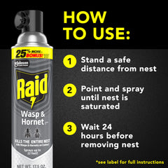 Raid Wasp & Hornet Killer in action eliminating a nest outdoors.