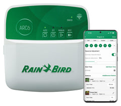Rain Bird ARC6 control panel for indoor irrigation setup and scheduling.