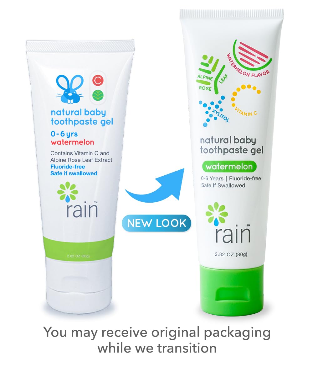 Rain training kids brushing session highlighting gentle, easy-to-use toothpaste for infant and toddler routines.